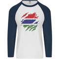 Torn Gambia Flag Gambian Day Football Mens L/S Baseball T-Shirt White/Navy Blue