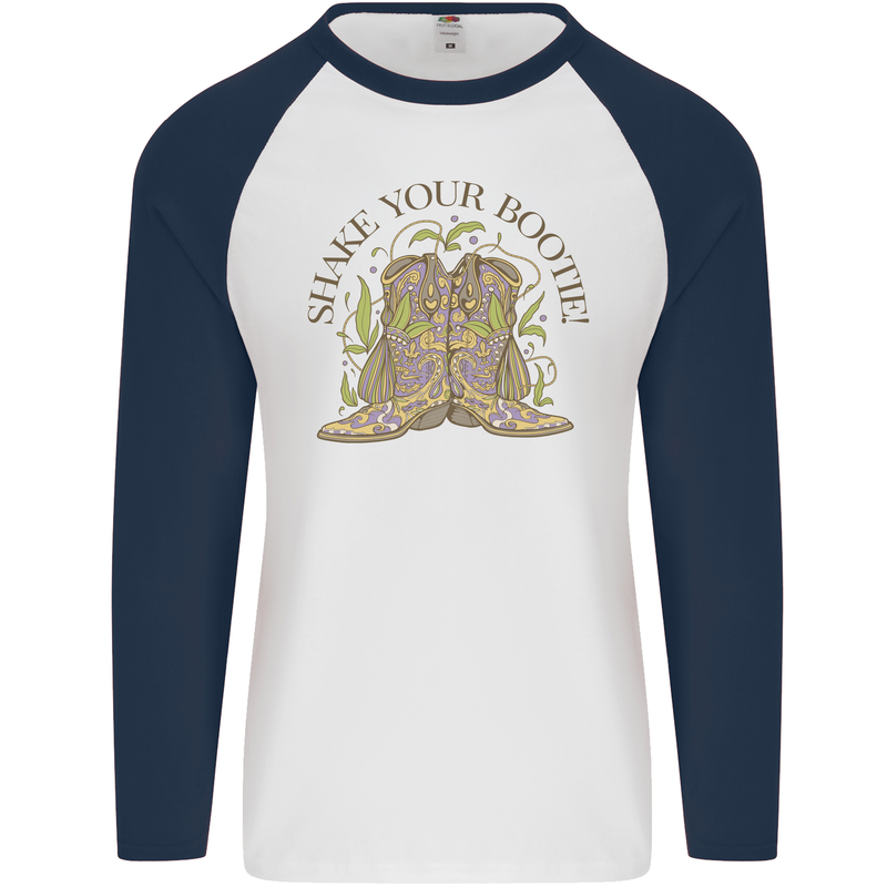 Mardi Gras Shake Your Bootie Mens L/S Baseball T-Shirt White/Navy Blue