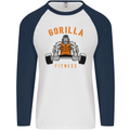 Gym Gorilla Fitness Bodybuilding Training Mens L/S Baseball T-Shirt White/Navy Blue