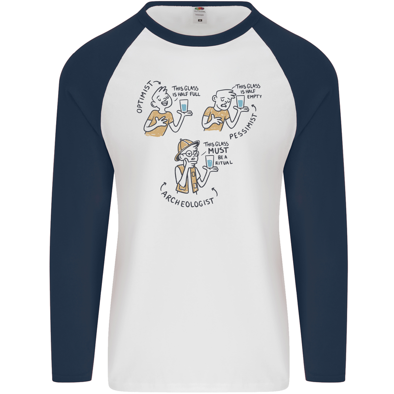 Archaeologist Glass Funny Archaeology Mens L/S Baseball T-Shirt White/Navy Blue