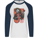 Mariachi Skeleton Cinco De Mayo Skull Mens L/S Baseball T-Shirt White/Navy Blue