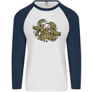 Valknut Symbol With Ravens Vikings Mens L/S Baseball T-Shirt White/Navy Blue