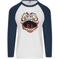 Four Eyed Scary Monster Halloween Mens L/S Baseball T-Shirt White/Navy Blue