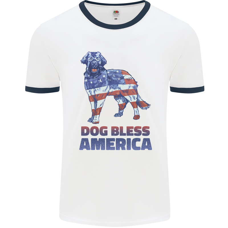 Dog Bless America USA Mens Ringer T-Shirt White/Navy Blue