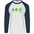 St. Patrick's Day Lucky Weed Drugs Funny Mens L/S Baseball T-Shirt White/Navy Blue