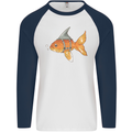 Shark Wannabe Funny Goldfish Sea Fishing Mens L/S Baseball T-Shirt White/Navy Blue