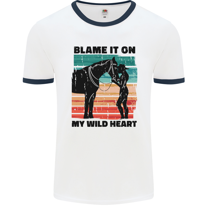 Equestrian Horse Riding My Wild Heart Mens Ringer T-Shirt White/Navy Blue