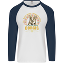 A Corgi Dog Mens L/S Baseball T-Shirt White/Navy Blue