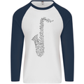 A Saxophone Musical Instrument Brass Band Mens L/S Baseball T-Shirt White/Navy Blue