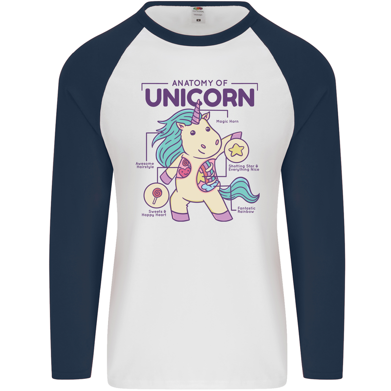 Anatomy of a Unicorn Funny Fantasy Mens L/S Baseball T-Shirt White/Navy Blue