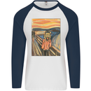 Hipster Scream Painting Mens L/S Baseball T-Shirt White/Navy Blue