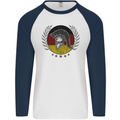 German Bodybuilding Flag Gym Training Spartan Mens L/S Baseball T-Shirt White/Navy Blue