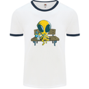 An Alien Eating Magic Mushrooms LSD Mens Ringer T-Shirt White/Navy Blue