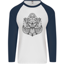 Anchor Skull Sailor Sailing Captain Pirate Ship Mens L/S Baseball T-Shirt White/Navy Blue