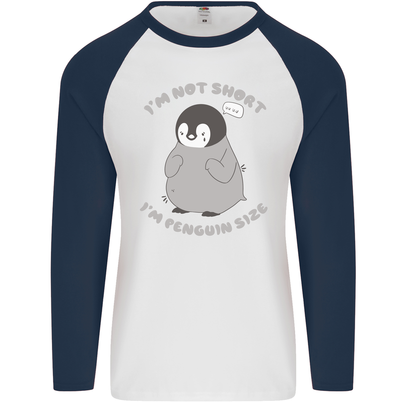 Im Not Short Im Penguine Size Funny Mens L/S Baseball T-Shirt White/Navy Blue