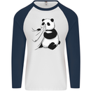 A Funny Panda Bear Mens L/S Baseball T-Shirt White/Navy Blue