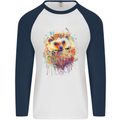 Watercolour Hedgehog Mens L/S Baseball T-Shirt White/Navy Blue