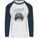 ATV All Terrain Vehicle 4X4 Quad Bike Mens L/S Baseball T-Shirt White/Navy Blue