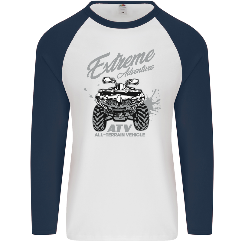 ATV All Terrain Vehicle 4X4 Quad Bike Mens L/S Baseball T-Shirt White/Navy Blue