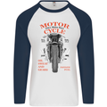 850cc Motor Race Biker Motorcycle Motorbike Mens L/S Baseball T-Shirt White/Navy Blue