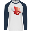 Curled Bahrain Flag Bahraini Day Football Mens L/S Baseball T-Shirt White/Navy Blue