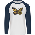 A Sunflower Butterfly Mens L/S Baseball T-Shirt White/Navy Blue