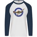 Hawker Hurricane With RAF Ensign Mens L/S Baseball T-Shirt White/Navy Blue