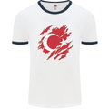 Torn Turkey Flag Turkish Day Football Mens Ringer T-Shirt White/Navy Blue