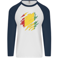 Torn Guinea Flag Guinean Day Football Mens L/S Baseball T-Shirt White/Navy Blue