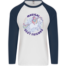 Magical Friends a Girl Riding a Unicorn Mens L/S Baseball T-Shirt White/Navy Blue
