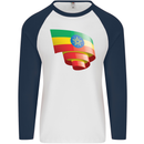 Curled Ethiopia Flag Ethiopian Day Football Mens L/S Baseball T-Shirt White/Navy Blue