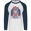 Bah Humbug Grumpy Christmas Owls Mens L/S Baseball T-Shirt White/Navy Blue