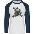 Royal Marine Bulldog Commando Soldier Mens L/S Baseball T-Shirt White/Navy Blue