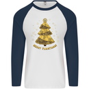 Steampunk Christmas Tree Mens L/S Baseball T-Shirt White/Navy Blue