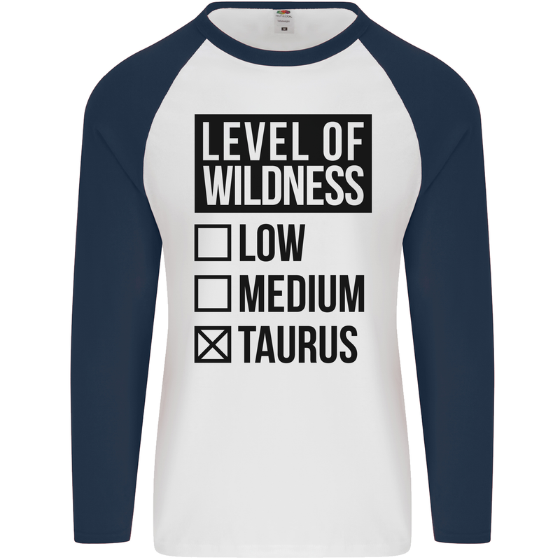 Levels of Wildness Taurus Mens L/S Baseball T-Shirt White/Navy Blue