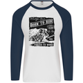 Cafe Racer Biker Motorcycle Motorbike Mens L/S Baseball T-Shirt White/Navy Blue