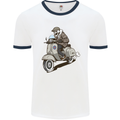 Scooter Skull Motorcycle Biker MOD Mens Ringer T-Shirt White/Navy Blue