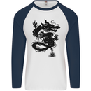 Ink Dragon Tattoo Mens L/S Baseball T-Shirt White/Navy Blue