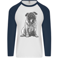 A Happy Pug Funny Dog Funny Mens L/S Baseball T-Shirt White/Navy Blue