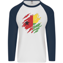 Torn Guinea-Bissau Flag Day Football Mens L/S Baseball T-Shirt White/Navy Blue