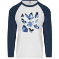 A Butterfly Collection Rhopalocera Mens L/S Baseball T-Shirt White/Navy Blue