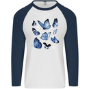A Butterfly Collection Rhopalocera Mens L/S Baseball T-Shirt White/Navy Blue