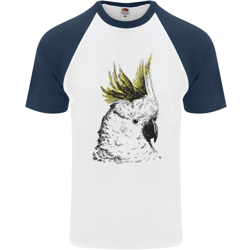 A Cockatoo Bird Mens S/S Baseball T-Shirt White/Navy Blue