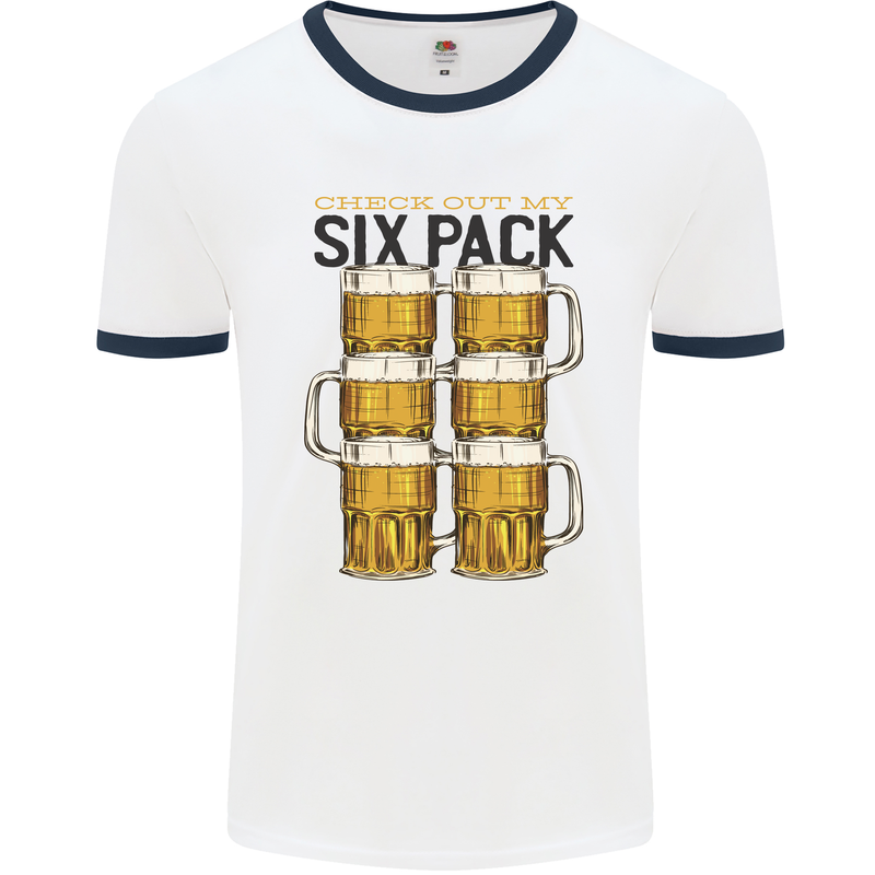 Check Out My Alcohol Six Pack Funny Beer Mens Ringer T-Shirt White/Navy Blue