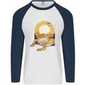 A Bearded Dragon in the Desert Sun Mens L/S Baseball T-Shirt White/Navy Blue