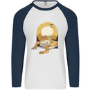 A Bearded Dragon in the Desert Sun Mens L/S Baseball T-Shirt White/Navy Blue