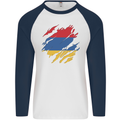 Torn Armenia Flag Armenian Day Football Mens L/S Baseball T-Shirt White/Navy Blue