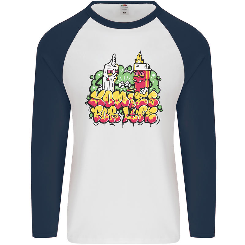 Spliff & Lighter Homies Funny Weed Cannabis Mens L/S Baseball T-Shirt White/Navy Blue