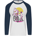 Father & Son Cycling Fathers Day Bicycle Bike Mens L/S Baseball T-Shirt White/Navy Blue