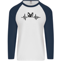 Drum Kit Pulse ECG Drummer Drumming Drum Mens L/S Baseball T-Shirt White/Navy Blue